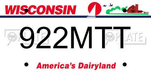 922MTT Wisconsin License Plate