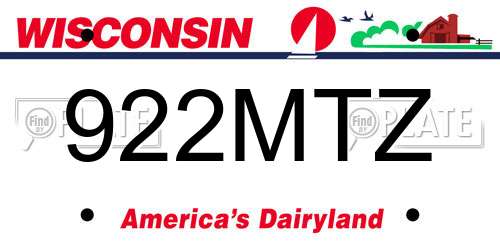 922MTZ Wisconsin License Plate