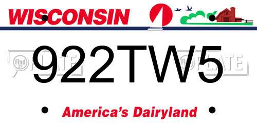 922TW5 Wisconsin License Plate