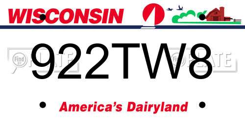 922TW8 Wisconsin License Plate