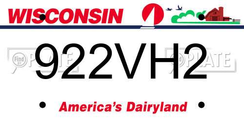 922VH2 Wisconsin License Plate