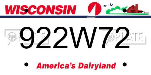 922W72 Wisconsin License Plate