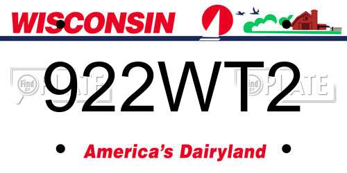 922WT2 Wisconsin License Plate