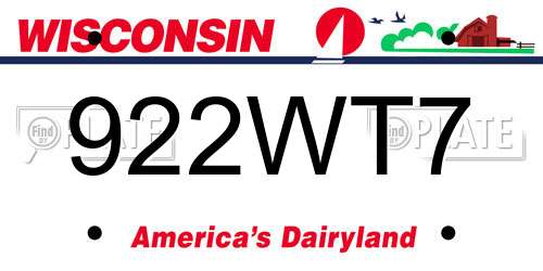922WT7 Wisconsin License Plate