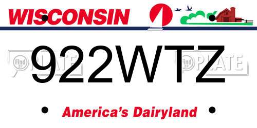 922WTZ Wisconsin License Plate