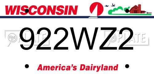 922WZ2 Wisconsin License Plate