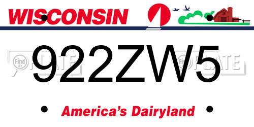 922ZW5 Wisconsin License Plate