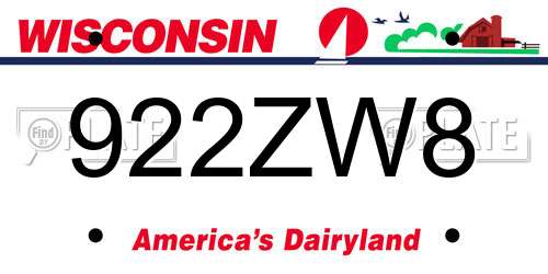 922ZW8 Wisconsin License Plate
