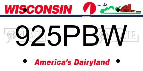 925PBW Wisconsin License Plate