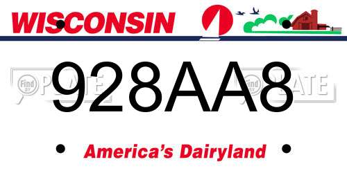 928AA8 Wisconsin License Plate