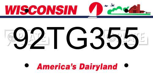92TG355 Wisconsin License Plate