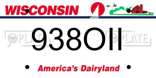 938OII Wisconsin License Plate