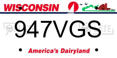 947VGS Wisconsin License Plate