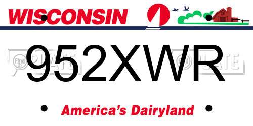 952XWR Wisconsin License Plate