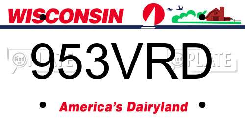 953VRD Wisconsin License Plate
