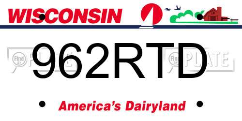 962RTD Wisconsin License Plate