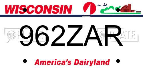 962ZAR Wisconsin License Plate