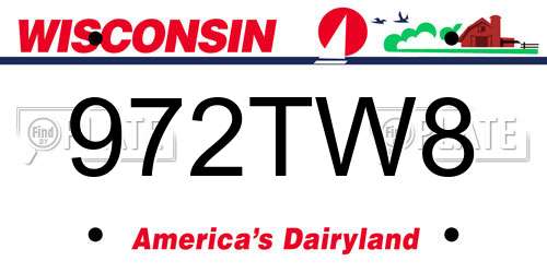 972TW8 Wisconsin License Plate