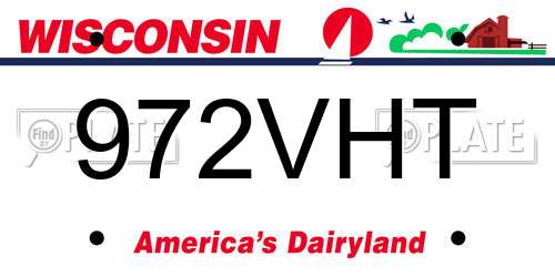 972VHT Wisconsin License Plate