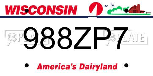 988ZP7 Wisconsin License Plate