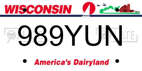 989YUN Wisconsin License Plate