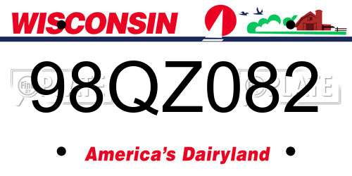 98QZ082 Wisconsin License Plate