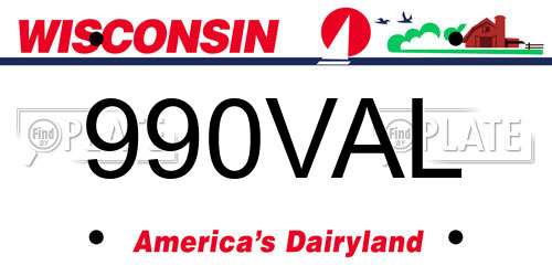 990VAL Wisconsin License Plate