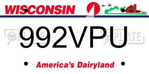 992VPU Wisconsin License Plate
