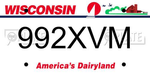 992XVM Wisconsin License Plate