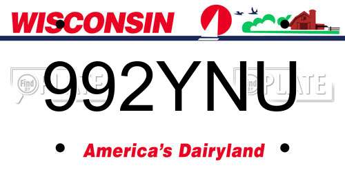 992YNU Wisconsin License Plate