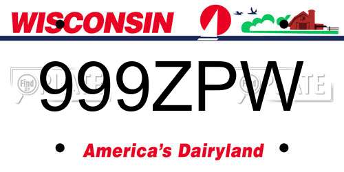 999ZPW Wisconsin License Plate