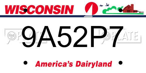 9A52P7 Wisconsin License Plate