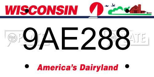 9AE288 Wisconsin License Plate