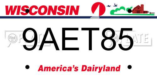 9AET85 Wisconsin License Plate