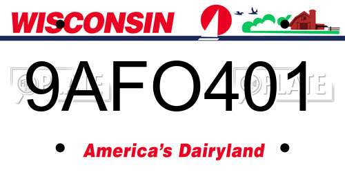 9AFO401 Wisconsin License Plate