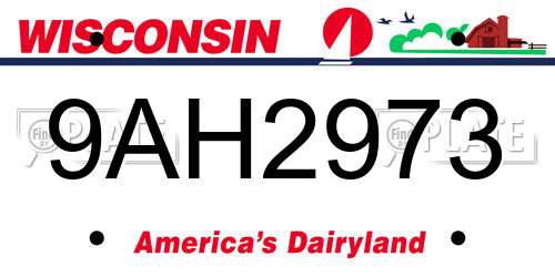 9AH2973 Wisconsin License Plate