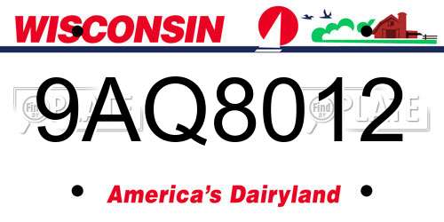 9AQ8012 Wisconsin License Plate