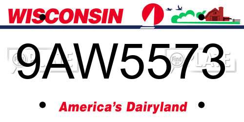 9AW5573 Wisconsin License Plate