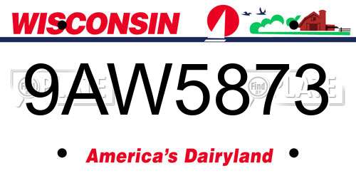 9AW5873 Wisconsin License Plate