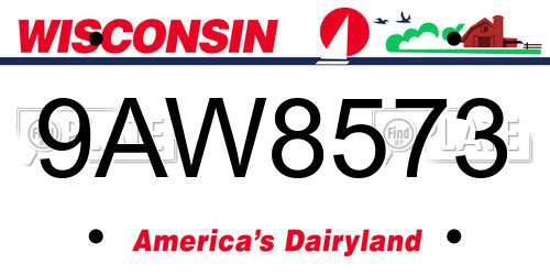 9AW8573 Wisconsin License Plate