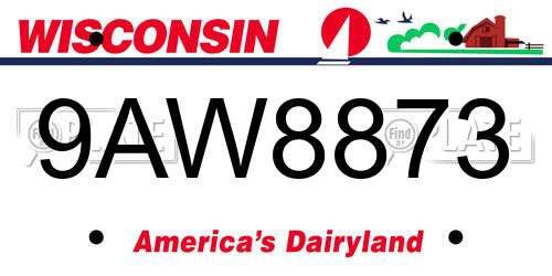 9AW8873 Wisconsin License Plate