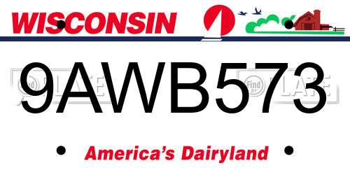 9AWB573 Wisconsin License Plate