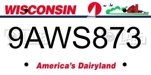 9AWS873 Wisconsin License Plate