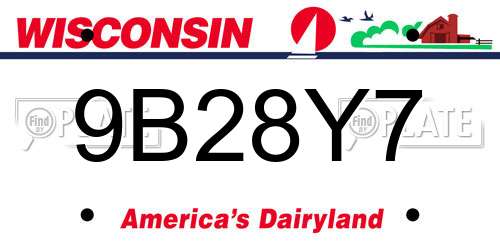 9B28Y7 Wisconsin License Plate