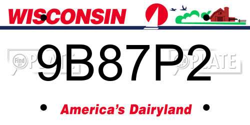 9B87P2 Wisconsin License Plate