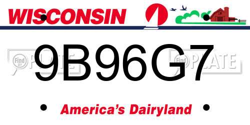 9B96G7 Wisconsin License Plate
