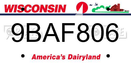 9BAF806 Wisconsin License Plate
