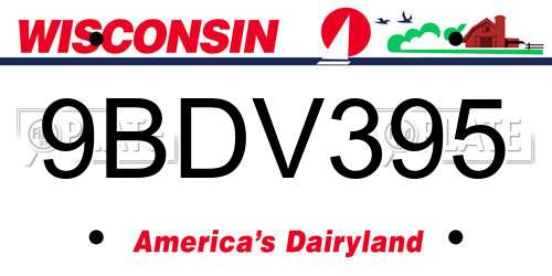 9BDV395 Wisconsin License Plate
