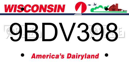 9BDV398 Wisconsin License Plate