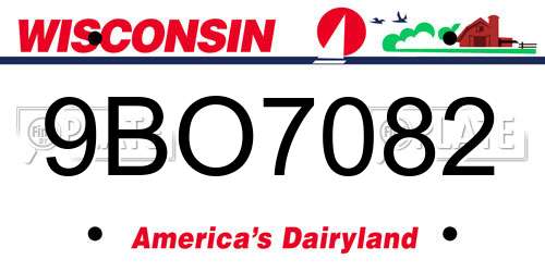 9BO7082 Wisconsin License Plate